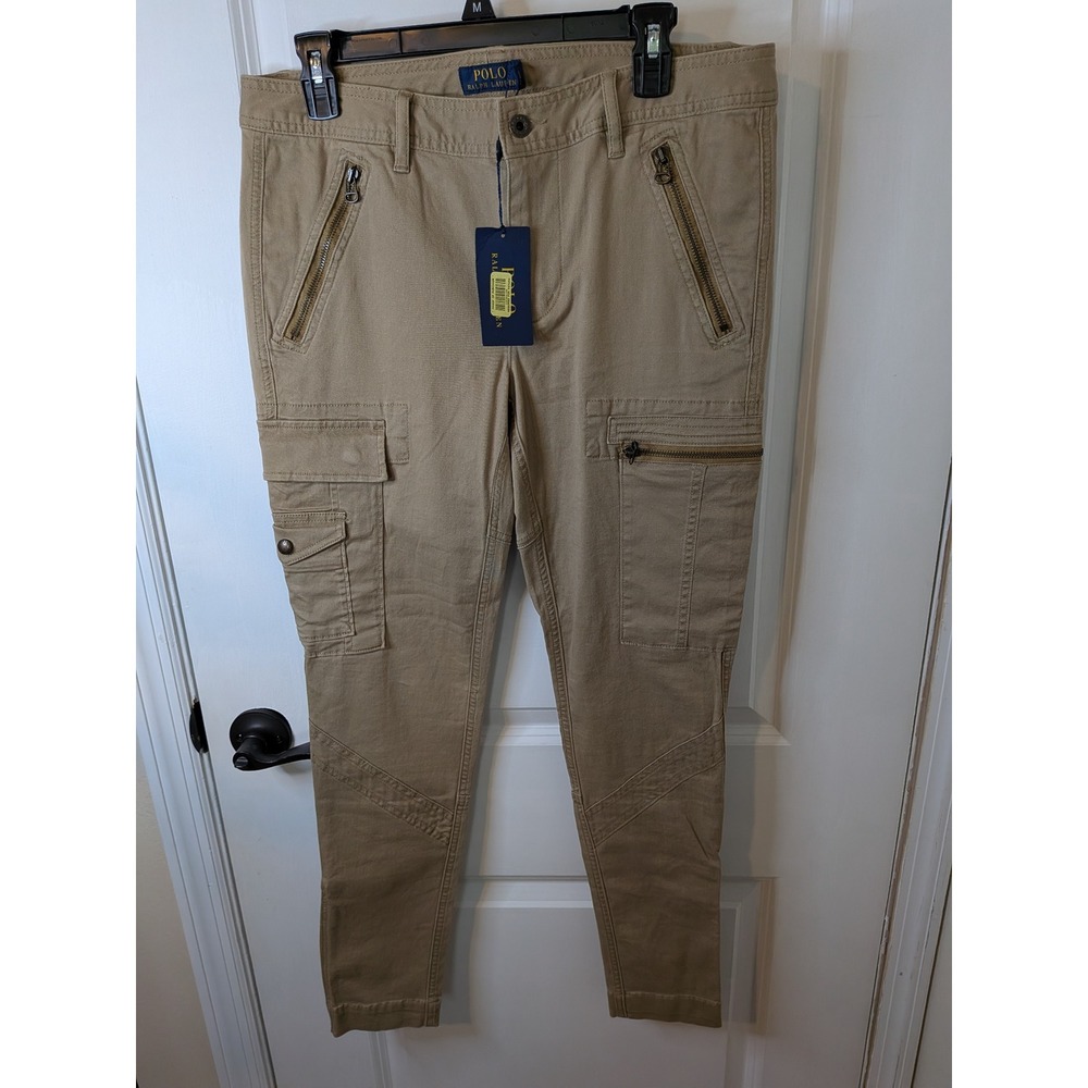 Polo Ralph Lauren Morgan Tan Cargo Pants Slim Utility Moto Trousers Size 12 NWT
